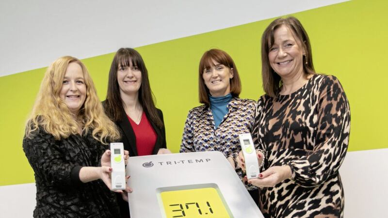 Majella Barkley (second left), centre director at the Innovation Factory, pictured with the TriMedika&#39;s international sales manager Judith Kee, chief executive Dr Roisin Molloy and chief operating officer Julie Brien 