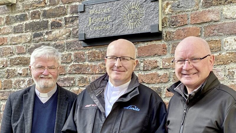 The team at the new Jesuit Centre on Belfast&#39;s Donegall Street includes, pictured from left, Fr Tom Layden SJ, Fr Gerry Clarke SJ and Fr Brendan McManus SJ 