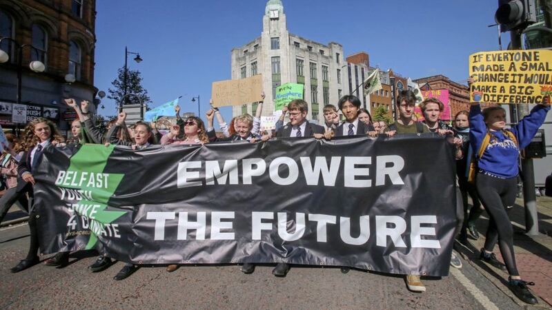 Environmental issues are at the top of many young people&#39;s agendas. Thousands of school pupils took part in a rally in Belfast city centre in 2019 to call for immediate action on climate change. Picture by Mal McCann 