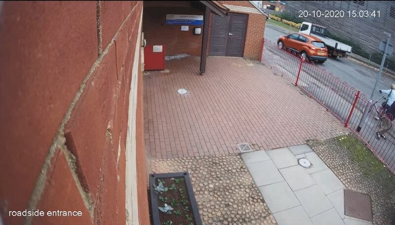A CCTV image Celia Ward falling from her bike into the path of oncoming vehicle
