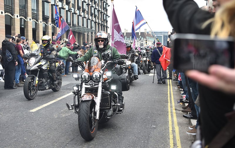 &nbsp;Motorcyclists take part in the Rolling Thunder ride protest in London, to support of Soldier F who is facing prosecution over Bloody Sunday