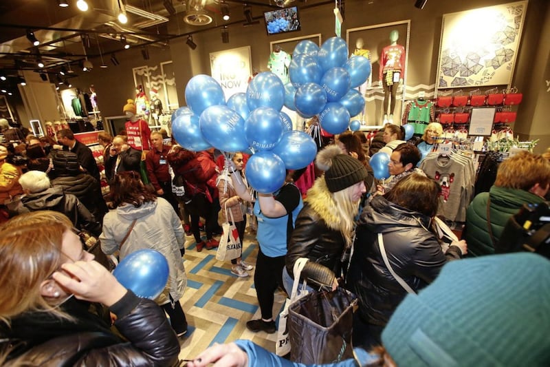 Shoppers queued from 6am on Saturday for the reopening of Belfast&#39;s Primark store. Around a thousand shoppers filled Castle Street for the grand reopening. Picture by Mal McCann 