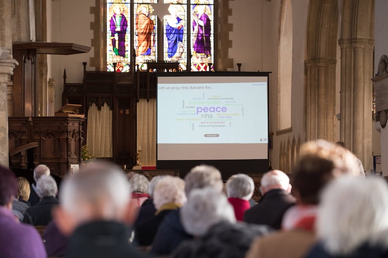 A "word cloud" displays things that the congregation at Aylsham Parish Church in Norfolk is praying for, after they voted on a smartphone app. (Mentimeter/ PA)