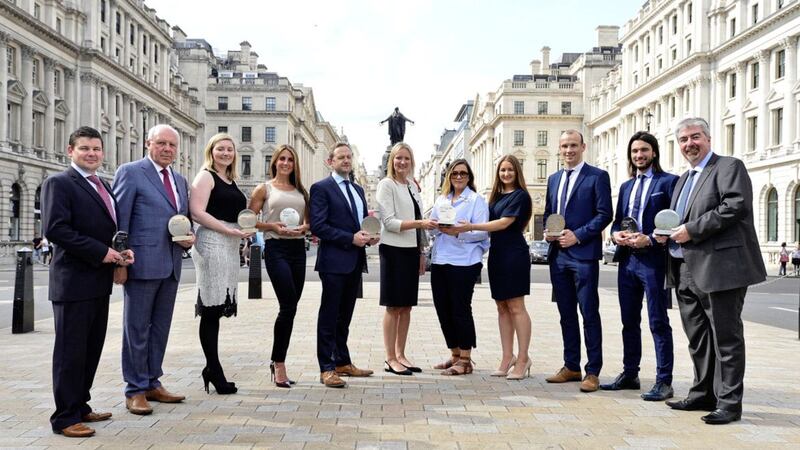The 2017 Viscount Awards winners pictured outside IoD Head Quarters on Pall Mall. Included is Andrea Hunter of Aer Lingus 