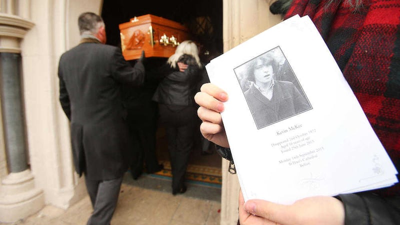 The funeral for IRA murder victim Kevin McKee in west Belfast. Pictures by Mal McCann
