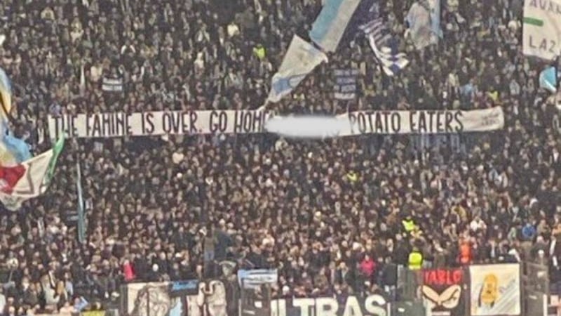 One of the banners displayed by Lazio supporters during Tuesday's evening game against Celtic in Rome 