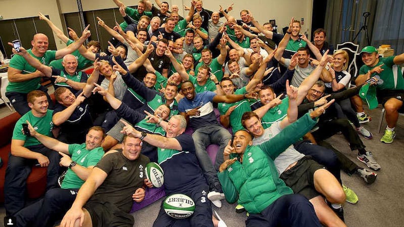 Ireland's Jamie Heaslip posted this photo to Instagram of Usain Bolt posing with the Ireland rugby squad