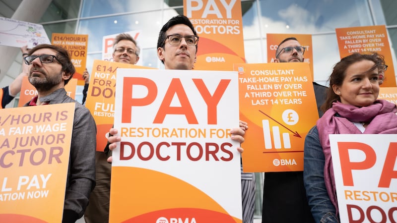 Junior doctors and consultants on a picket line last month (Stefan Rousseau/PA)