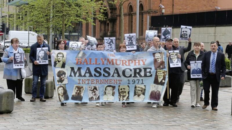 The Ballymurphy families outside the High Court in Belfast. File picture by Hugh Russell 