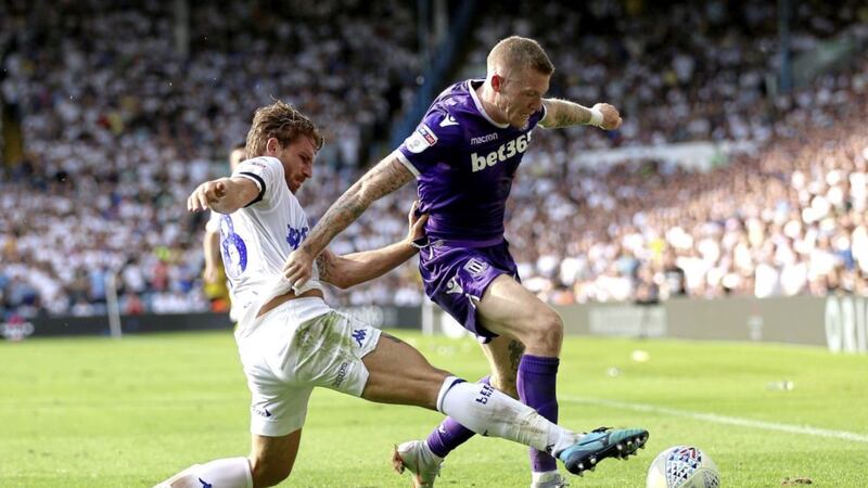 James McClean in action for Stoke City against Leeds United. Picture by PA