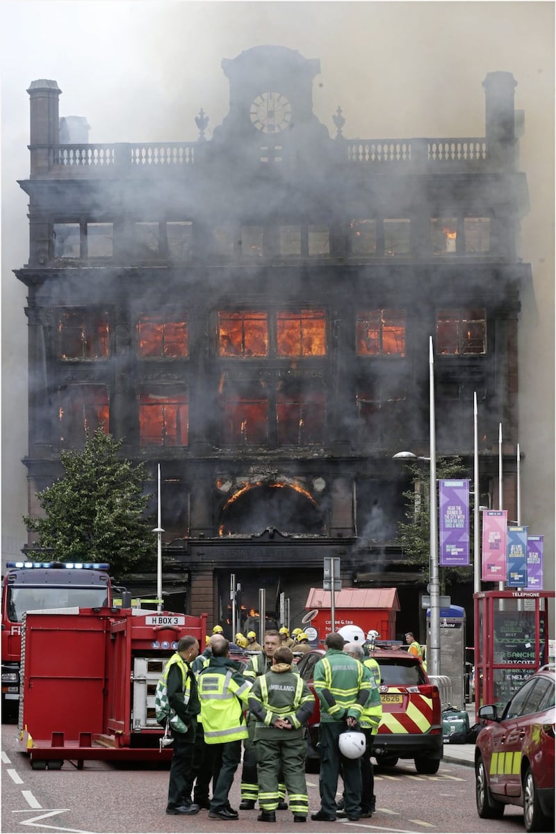 Emergency services at the scene of the fire at the Primark building in Belfast city centre. Photo by Hugh Russell