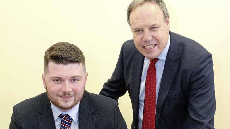 New DUP councillor Dale Pankhurst with party deputy leader Nigel Dodds 