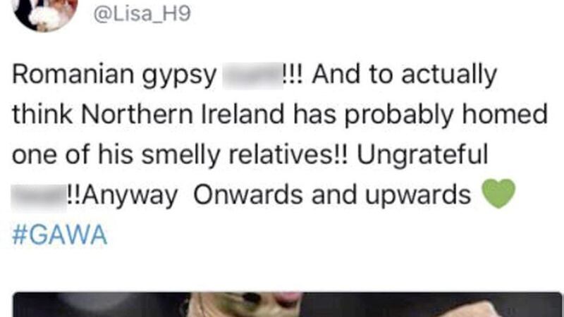 The offensive Tweet posted by Lisa Evans, wife of Northern Ireland footballer, Corry Evans 