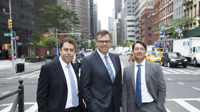 Alastair Hamilton, centre, joins Fadi Kaddoura, CEO and gounder, and Marshall Saffer, COO of MIK Fund Solutions in New York                      