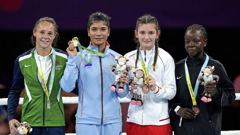 Carly McNaul comes home with a second Commonwealth Games silver medal in-a-row. She is pictured with India&#39;s Nikhat Zareen, who beat the east Belfast woman in yesterday&#39;s light-fly final,England&#39;s Savannah Stubley and Uganda&#39;s Teddy Nakimuli. Picture by PA 