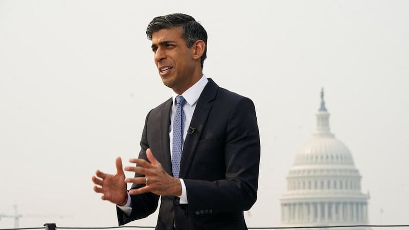 Prime Minister Rishi Sunak speaks to the media during his visit to Washington DC in the US (Kevin Lamarque/PA)