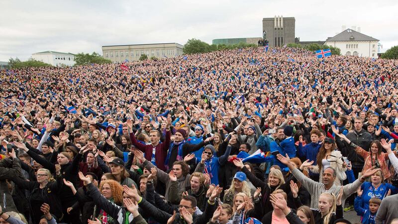 &nbsp;In Reykjavik what appears to be the entire population of Iceland gathered to watch the game on a big screen