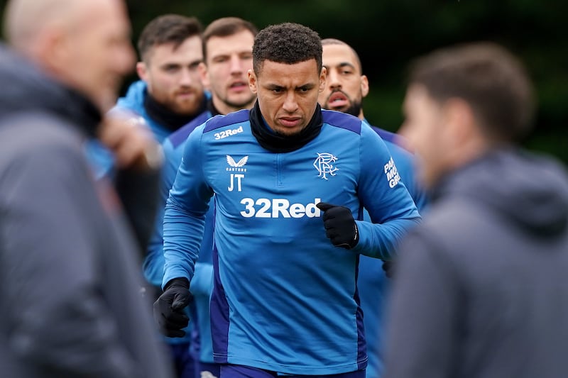James Tavernier leads the Rangers players in training on Wednesday