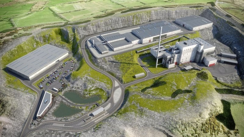 An artist&#39;s impression of the proposed waste facility at Hightown, near Mallusk. 