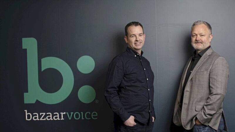 Bazaarvoice Belfast site lead Seamus Cushley and chief executive Keith Nealon at the company&rsquo;s offices in the city centre 