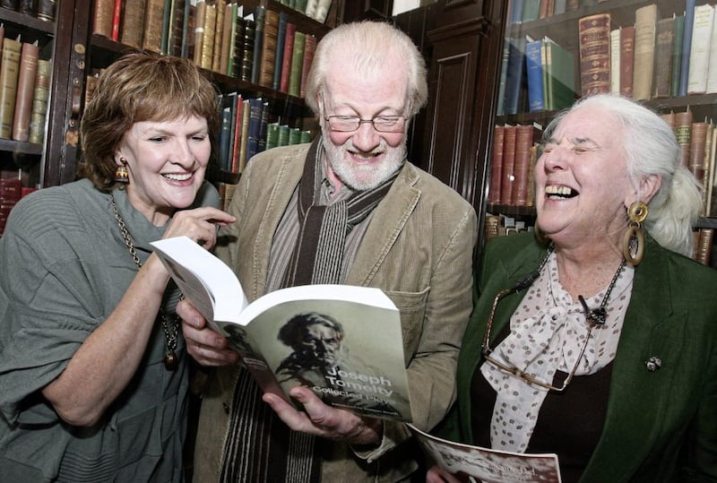 Frances and Roma Tomelty with actor Alex McClay at a colloquium celebrating the birth centenary of Joseph Tomelty at Belfast's Linen Hall Library
