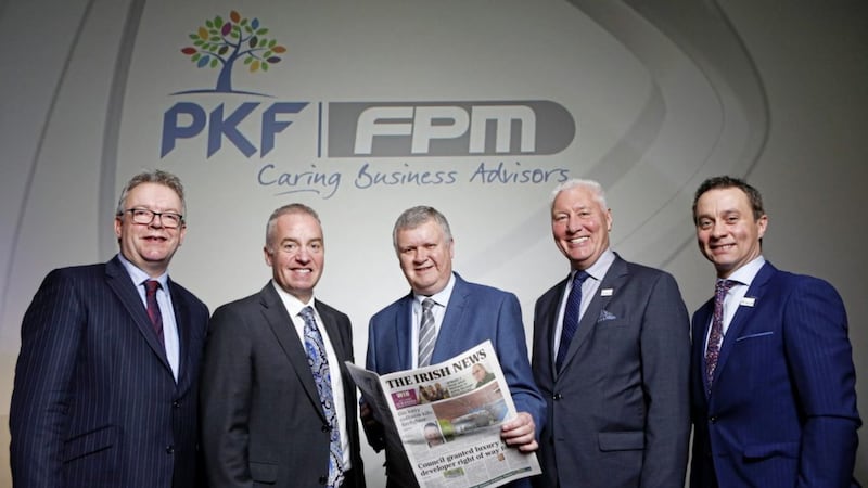 Pictured at the PKF-FPM post-Budget breakfast in Newry are Brian Keegan (left) with PKF-FPM directors Paddy Harty, Lowry Grant and Malachy McLernon. At centre is Irish News business editor Gary McDonald, who chaired the breakfast. Photo: Darryl Mooney Photography 