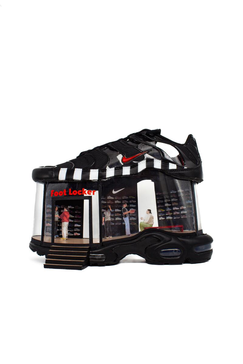 Nike shoe with recreation of a Footlocker store inside of it