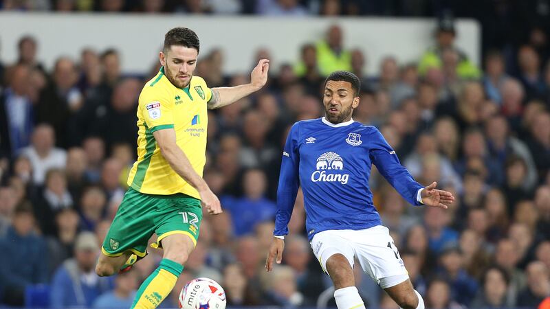 Everton's Aaron Lennon and Norwich City's Robbie Brady battle for the ball during Tuesday's EFL Cup third round match at Goodison Park<br />Picture by PA&nbsp;