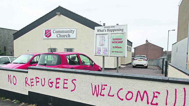 SLOGAN: Graffiti on the wall at the Salvation community church on Ballycastle Road in Coleraine 