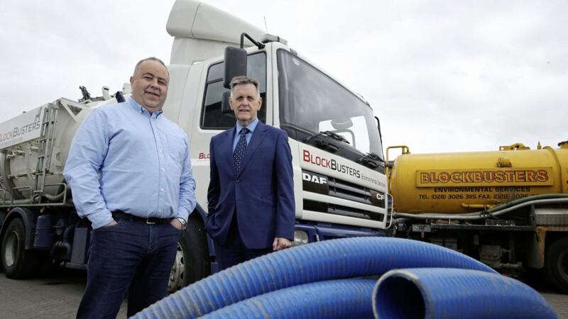 Blockbusters Environmental Services co-owner Antoin Smyth (left) with Invest NI&#39;s southern regional manager Mark Bleakney. Photo: Kelvin Boyes/Press Eye 
