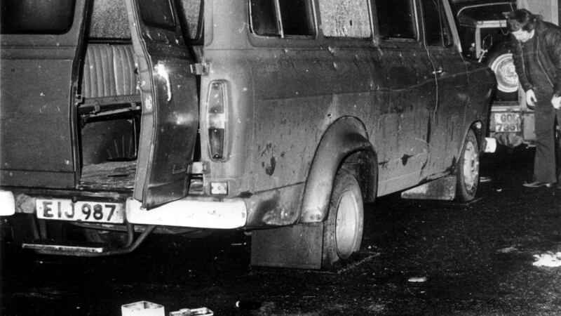 The bullet-riddled minibus following the attack in south Armagh in 1976