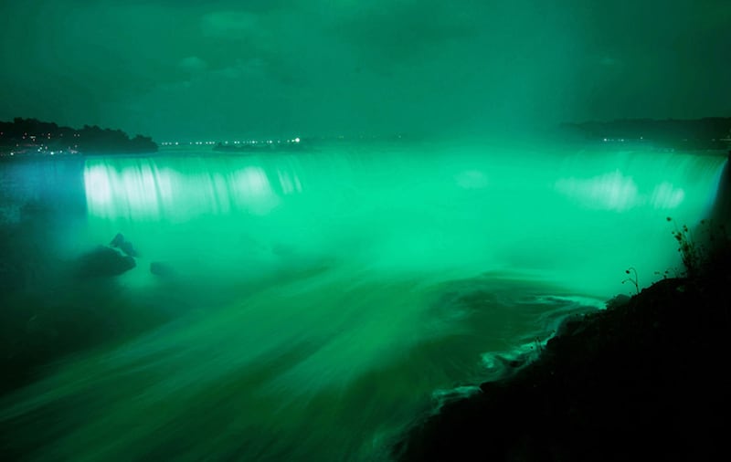 Niagra Falls on the US/Canadian border has also been turned green&nbsp;