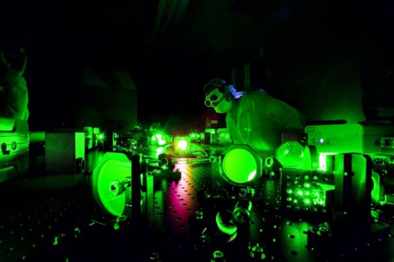  A technician adjusts the new Diocles Laser in the Extreme Light Laboratory at the University of Nebraska-Lincoln