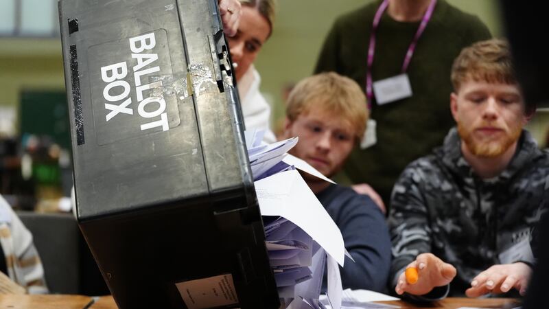 A ballot box is emptied during the count for the Blackpool South by-election at Blackpool Sports Centre
