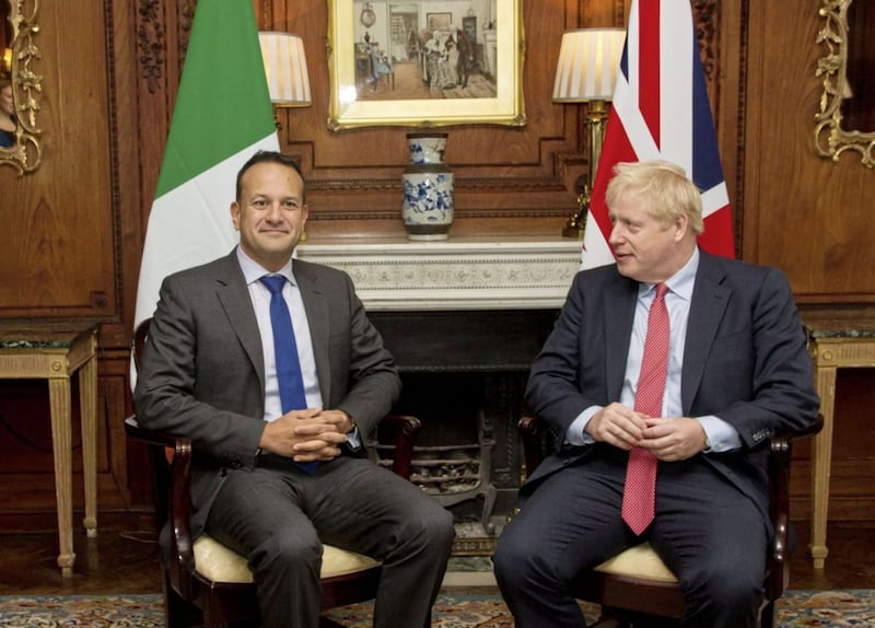 Leo Varadkar and Boris Johnson at Thornton Manor Hotel, on The Wirral, Cheshire, ahead of private talks in a bid to break the Brexit deadlock eariler this year