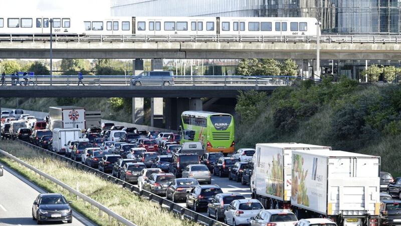 DISRUPTION: A traffic jam is seen after police closed the Oresund Bridge near Copenhagen yesterday 					       Picture: Nils Meilvang/Ritzau Scanpix via AP 