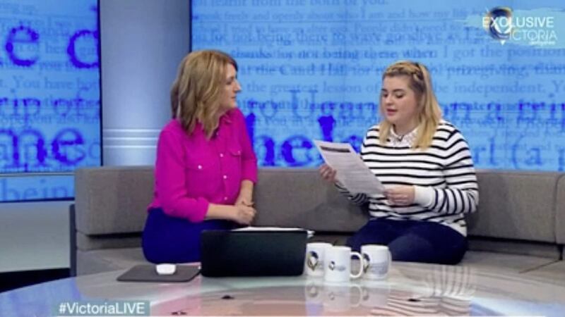 Chelsea Cameron appearing on the Victoria Derbyshire Show where she read out an open letter to her &quot;drug-taking&quot; parents to thank them for showing her &quot;life is unfair, people disappoint you Picture: BBC Two/PA 