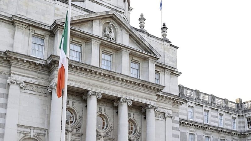 The tricolour was today flying at half mast at government buildings in Dublin as a mark of respect following the death of Queen Elizabeth. Picture: Twitter 