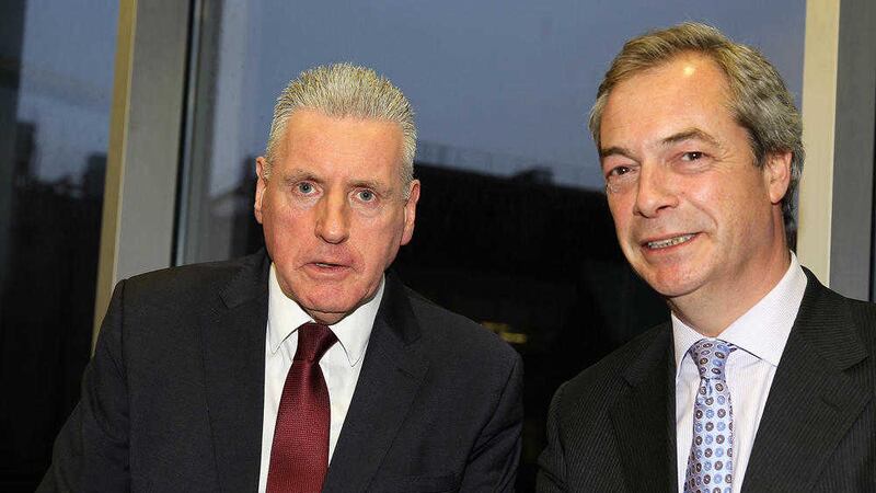 UKIP leader Nigel Farage and Shadow Secretary of State, Labour MP Vernon Coaker at Ulster University in Belfast.  Picture by Philip Walsh 