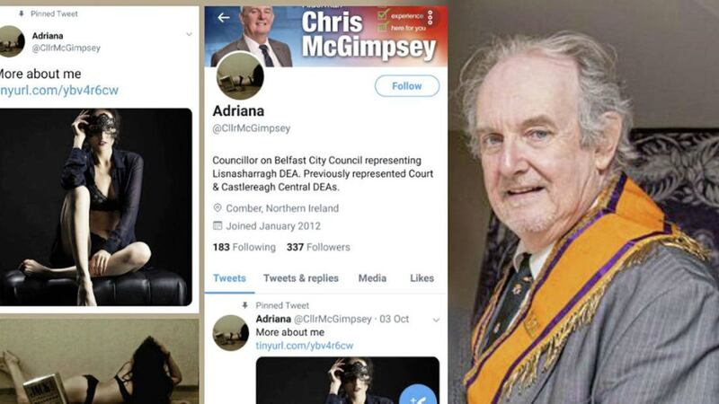 UUP councillor Chris McGimpsey, and inset, screengrabs from his Twitter account 