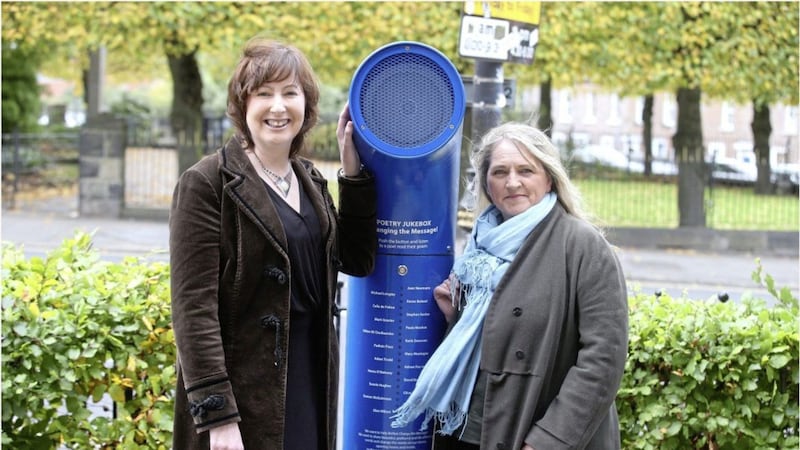 Belfast&#39;s Poetry Jukebox has been commissioned and curated by poets Maria McManus &amp; Deirdre Cartmill and supported by Belfast International Arts Festival 2017. Picture by Hugh Russell 