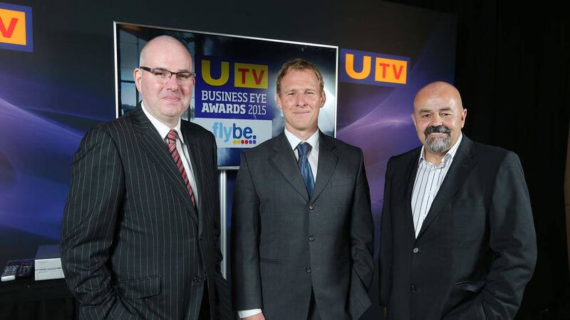 Launching the 2015 UTV Business Eye Awards are Michael Wilson (UTV), Phil Delaney (Flybe) and Richard Buckley (Business Eye) 