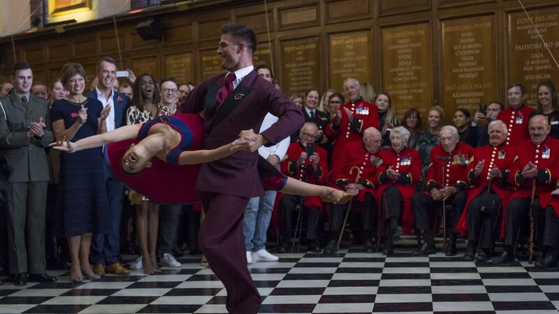 Some of the stars of the BBC One show hosted a tea dance at the Royal Hospital Chelsea.