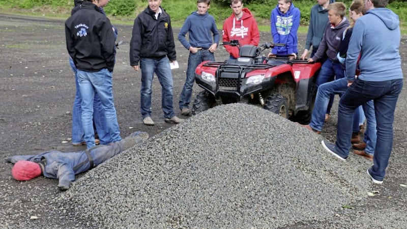 A group of first year further education students participate in the farm safety training at CAFRE Greenmount 
