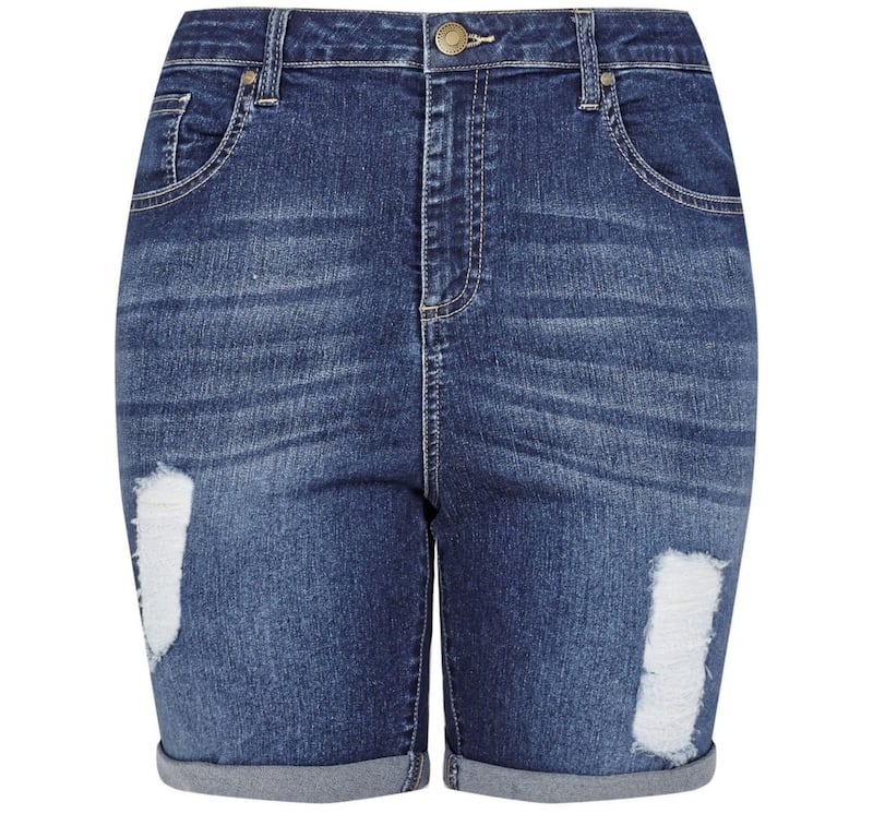 Yours Clothing Indigo Distressed Denim Shorts, &pound;23.99, available from Yours Clothing