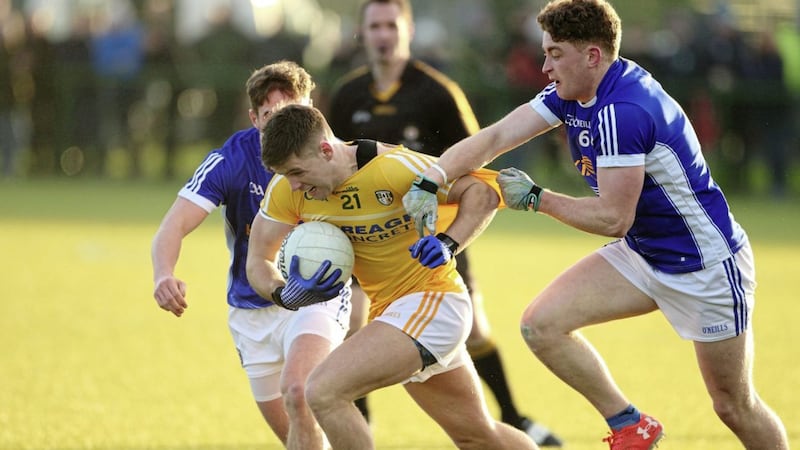 Antrim's Paddy McBride had an excellent game in their win over Cavan at Woodlands yesterday