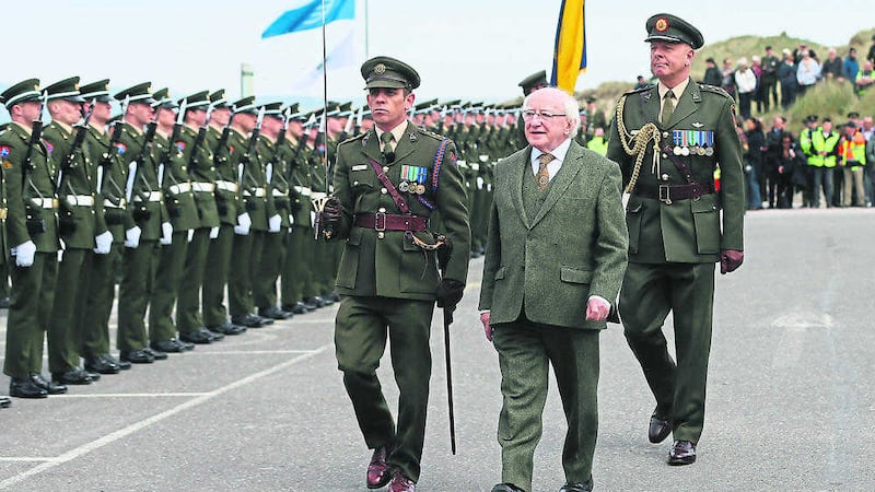 President Michael D Higgins arrives at Banna Strand in Co Kerry for the state Casement commemoration as part of the 100th anniversary of the Easter Rising. Picture by Niall Carson/Press Association 