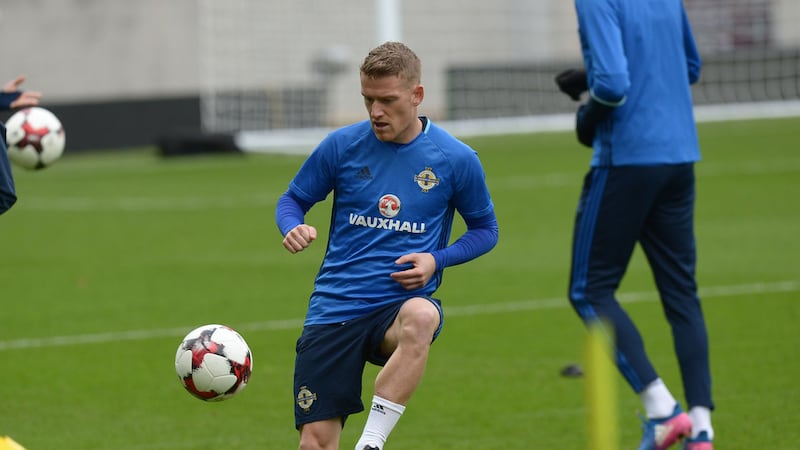 Northern Ireland captain Steve Davis goes through his paces at training ahead of Thursday's World Cup qualifier against Germany Picture by Pacemaker