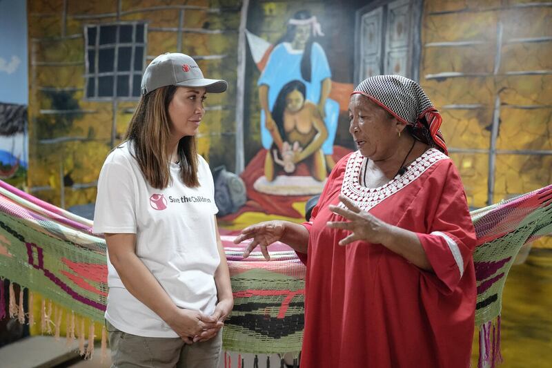 Save the Children Ambassador Myleene Klass meets María a midwife from the Wayuu indigenous community in La Guajira, Colombia
