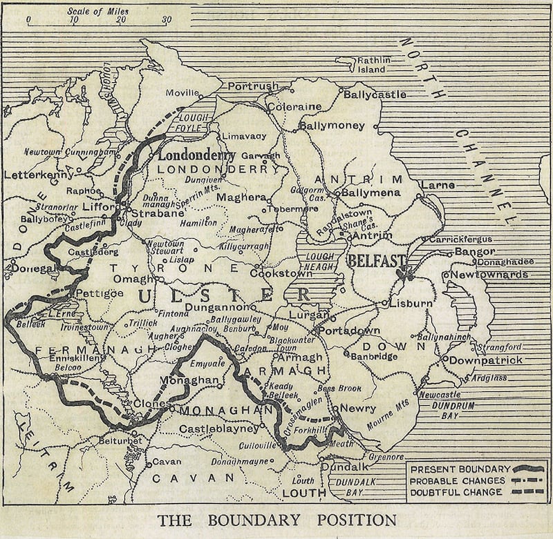 A map showing proposed boundary changes to the border in Ireland